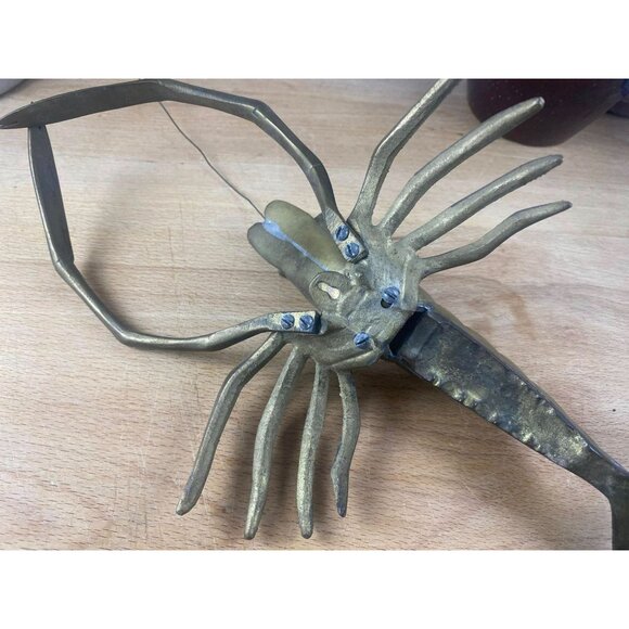 Vintage 12" Lobster Shrimp Ocean Sea Brass Metal Animal Figurine Metal Art Scul - Picture 8 of 9